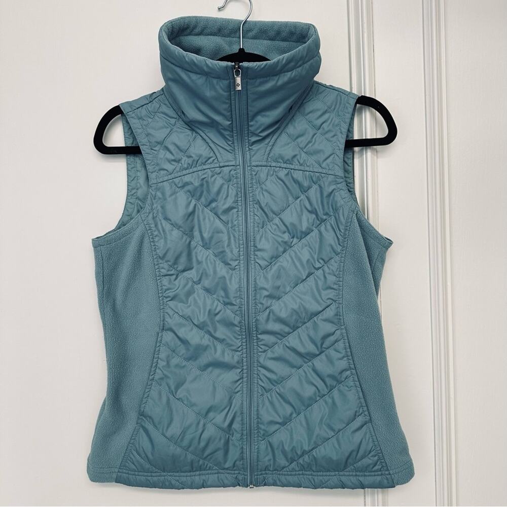 Columbia Blue Insulated Down Jacket Vest Size S Fleece Quilted Full Zip Pockets